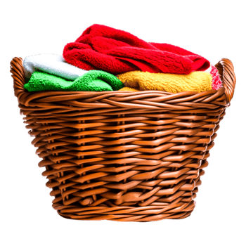 Colorful Towels Stacked Neatly in a Woven Basket for Laundry Day png