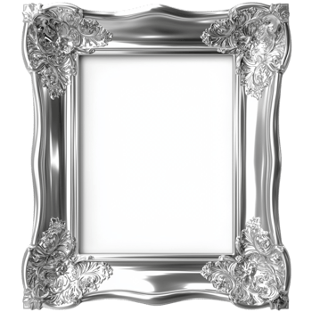Ornate silver mirror frame with intricate floral detailing png