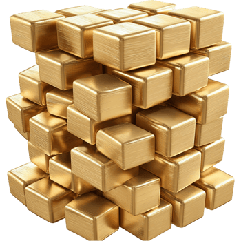 Intricate structure of stacked golden cubes forming a geometric pattern png