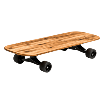 Wooden Skateboard Deck on Black Wheels with Smooth Finish png