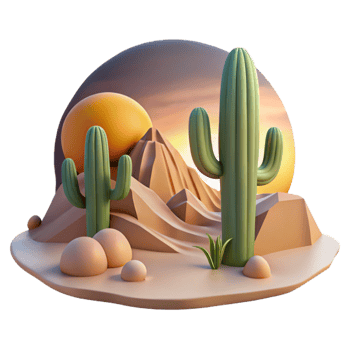 magnificent minimalist Desert Landscape with Cactus and Flowers Cutout professional png