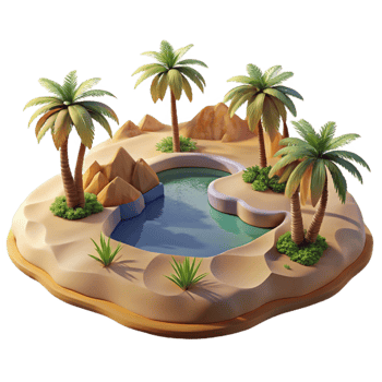 wonderful classic Desert Landscape with Oasis and Palm Trees Cutout 4K png