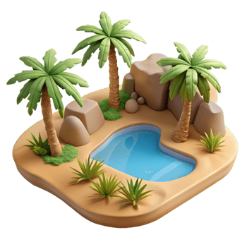 stunning abstract Desert Landscape with Oasis and Palm Trees Cutout premium png