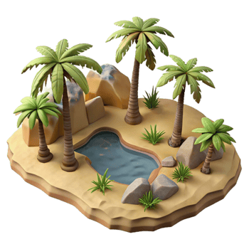 stunning classic Desert Landscape with Oasis and Palm Trees Cutout detailed png