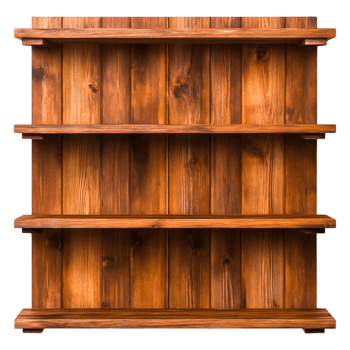 Rustic Wooden Shelf with Four Spacious Levels and Rich Finish png