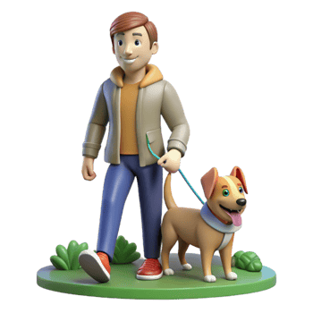 serene artistic Dog Walker City Park Leash Isolated Transparent Background genuine png