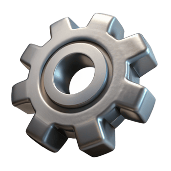 impressive classic D Printed Gear Cogs Metallic Finish Transparent Background professional png