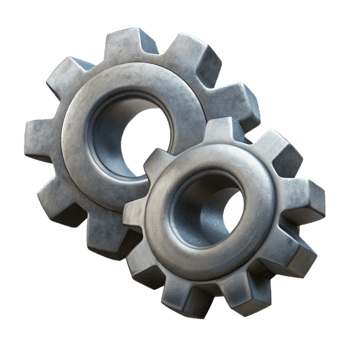 stunning minimalist D Printed Gear Cogs Metallic Finish Transparent Background high quality png
