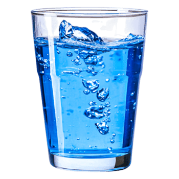 Refreshing Clear Glass of Sparkling Blue Water with Bubbles png