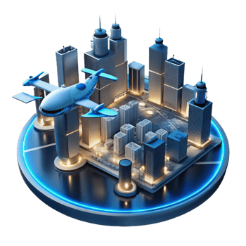 serene contemporary Drone Image of City at Night with Light Trails Transparent Background high resolution png