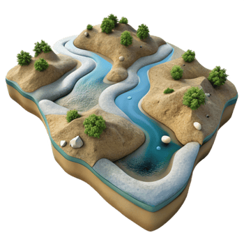 beautiful modern Drone Photo of River Delta with Sediment Plumes Isolated original png