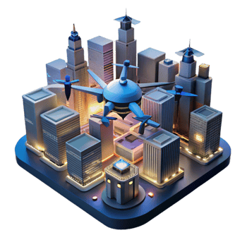 serene minimalist Drone Shot of City Skyline at Sunset Isolated original png