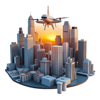 extraordinary classic Drone Shot of City Skyline at Sunset Isolated original png