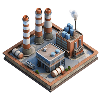 dramatic minimalist Drone Shot of Industrial Area with Smokestacks Isolated professional png