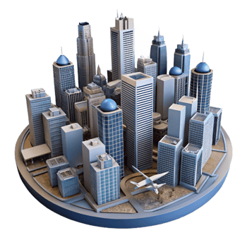 impressive traditional Drone View of Cityscape with Skyscrapers Isolated professional png