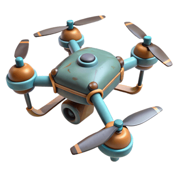 dramatic modern Drone with Four Rotors Angled View Transparent Element high quality png