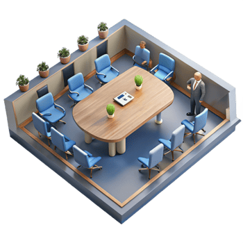 serene classic Elevated View of Conference Table with Laptops Cutout original png