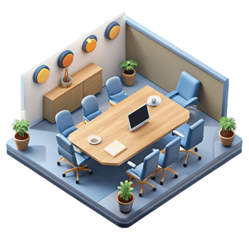 serene traditional Elevated View of Conference Table with Laptops Cutout authentic png