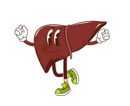 Cartoon groovy human liver cute character vector