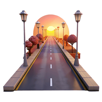 dramatic vintage Empty Street at Sunset Isolated Element 4K png