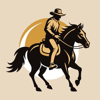 Vintage Silhouette of a Cowboy Riding Horse at Sunset vector