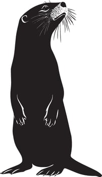 Otter Communicating Body upright with head slightly raised, making vocal sounds. full length silhouette black illustration vector