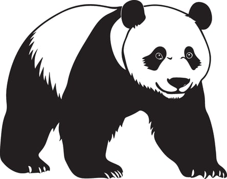 Panda Sniffing Nose forward, body crouched, alert posture, black silhouette . vector
