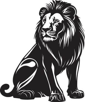 Lion Hunting Crouching, ears forward, eyes focused. full length silhouette black illustration vector