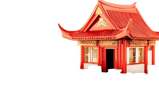 Red chinese architecture temple building artisolated on transparent background png