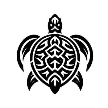 Stylized Black White Turtle Tattoo with Intricate Tribal Patterns, Symmetrical, Minimalist Aesthetic vector