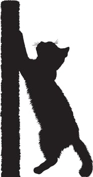 Scratching Post Silhouette A cat stretching up with claws extended on a vertical post. full length silhouette black illustration vector