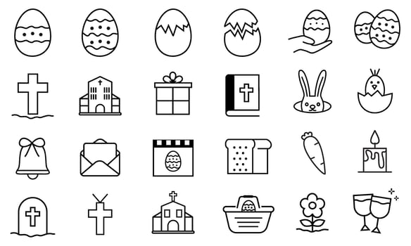 Easter icons set, line style, illustration vector