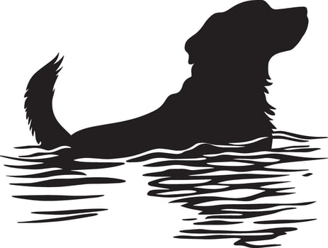 Swimming Dog full length silhouette black illustration vector