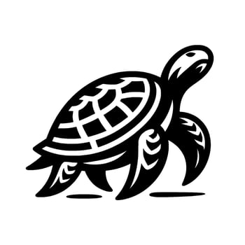 Stylized Black and White Sea Turtle Silhouette with Intricate Shell Pattern, Isolated on a White Background, in a Simple and Modern . vector