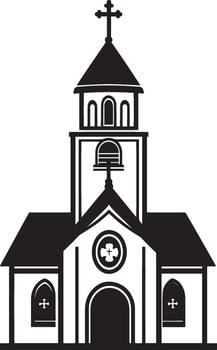Church Buildings Icon Set A collection of flat black illustrations representing various church structures in a simple design. vector