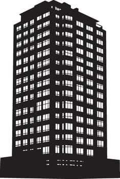 Clean Building Outline A straightforward black illustration of a building, designed in a silhouette style for simplicity and clarity. vector