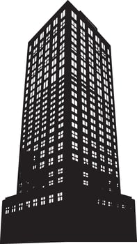 Cityscape Building Icon A black illustration featuring a building silhouette, perfect for urban-themed projects. vector