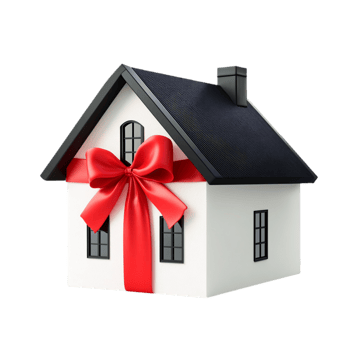 House with ribbon real estate gift conceptisolated on transparent background png