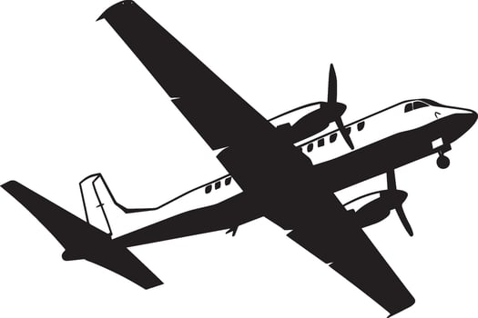 Emergency Evacuation Plane A military plane flying at low altitude, gearing up for a personnel or casualty evacuation. Full-length silhouette in black . vector