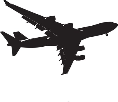 Cargo Plane Flying A large military cargo plane in mid-air, flying steadily with cargo doors closed. full length silhouette black illustration vector