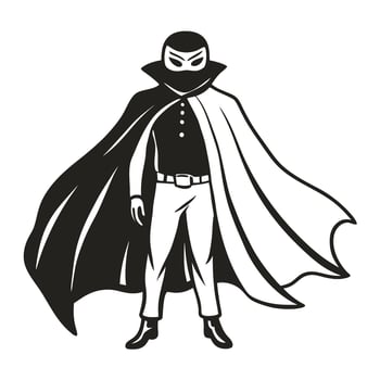 Mysterious masked superhero, cape fashion retro comic style, heroic character illustration vector