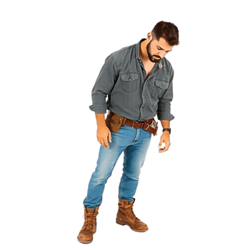a man in jeans and a cowboy hat standing png