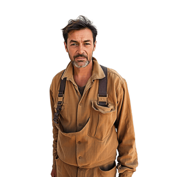 a man in brown overalls standing with his hands on his hips png