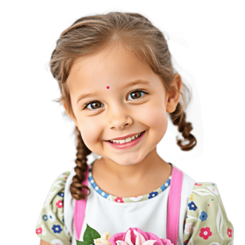 Little girl holding a bouquet of flowers png