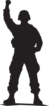 Victory Stance A full-length black of a soldier standing proudly with a raised fist. vector