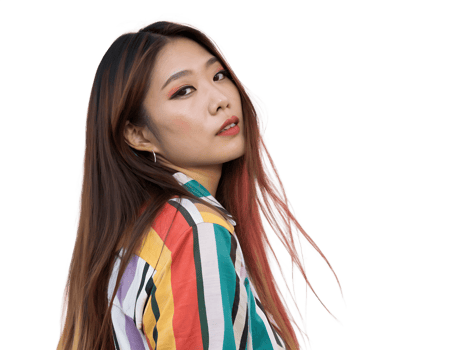 Friendly and Elegant Asian Model with a Gorgeous Smile and a Vibrant Outfit in a Studio Photography png
