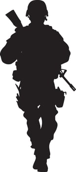 Cautious Approach A full-length black of a soldier advancing while scanning the area. vector