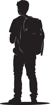 Backpack Ready A full-length black of a student strapping their schoolbag on, getting comfortable. vector