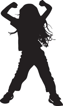 Rhythmic Movement A black silhouette of a child dancing to music, full of energy. vector