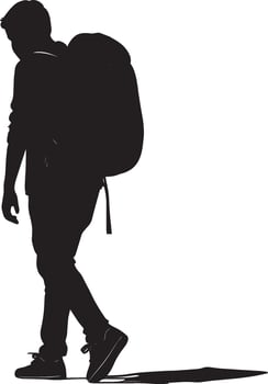 Preparing for School A silhouette of a student adjusting their schoolbag on their back. vector